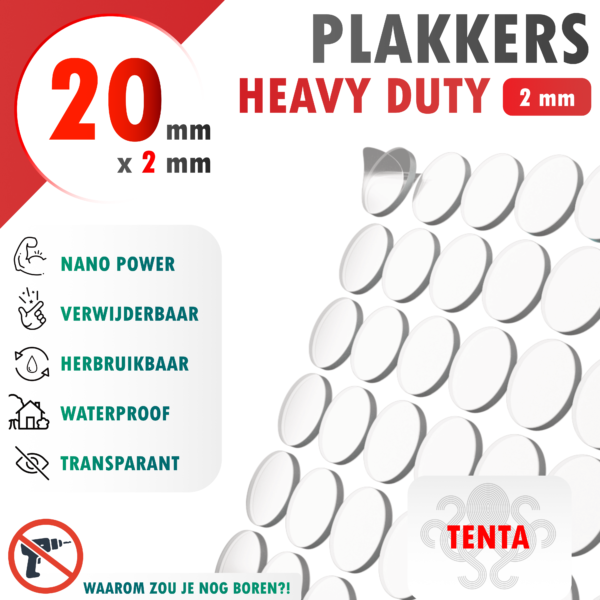 Dubbelzijdig Tape Plakkers 20mm x 2mm - TENTA Heavy Duty