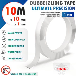 Dubbelzijdig Tape 10m x 10mm x 1mm - TENTA Ultimate Precision