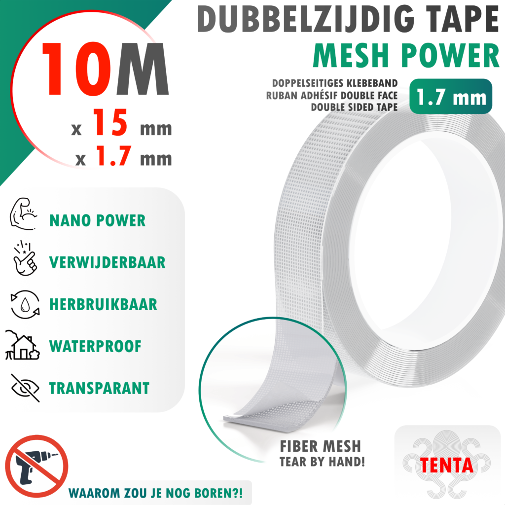 Dubbelzijdig tape Mesh Power 1,7 mm van TENTA op een rol