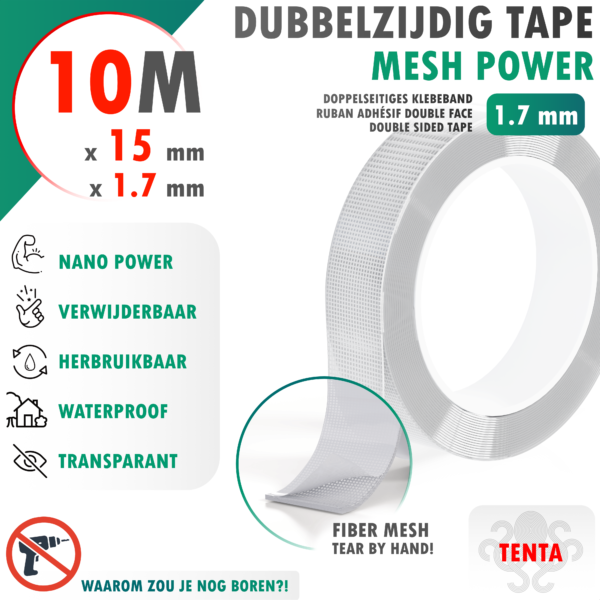 Dubbelzijdig tape Mesh Power 1,7 mm van TENTA op een rol