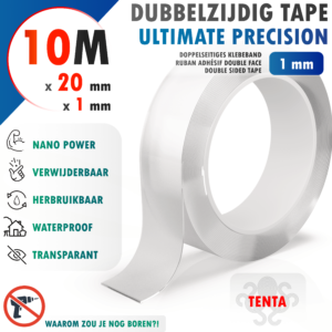 Dubbelzijdig Tape 10m x 20mm x 1mm - TENTA Ultimate Precision