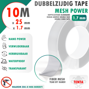 Dubbelzijdig Tape 10m x 25mm x 1.7mm - TENTA Mesh Power