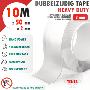 Dubbelzijdig Tape 10m x 50mm x 2mm - TENTA Heavy Duty