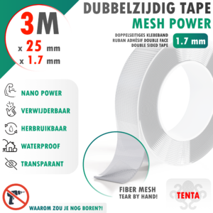 Dubbelzijdig Tape 3m x 25mm x 1.7mm - TENTA Mesh Power
