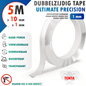 Dubbelzijdig Tape 5m x 10mm x 1mm - TENTA Ultimate Precision