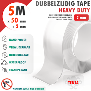 Dubbelzijdig Tape 5m x 50mm x 2mm - TENTA Heavy Duty