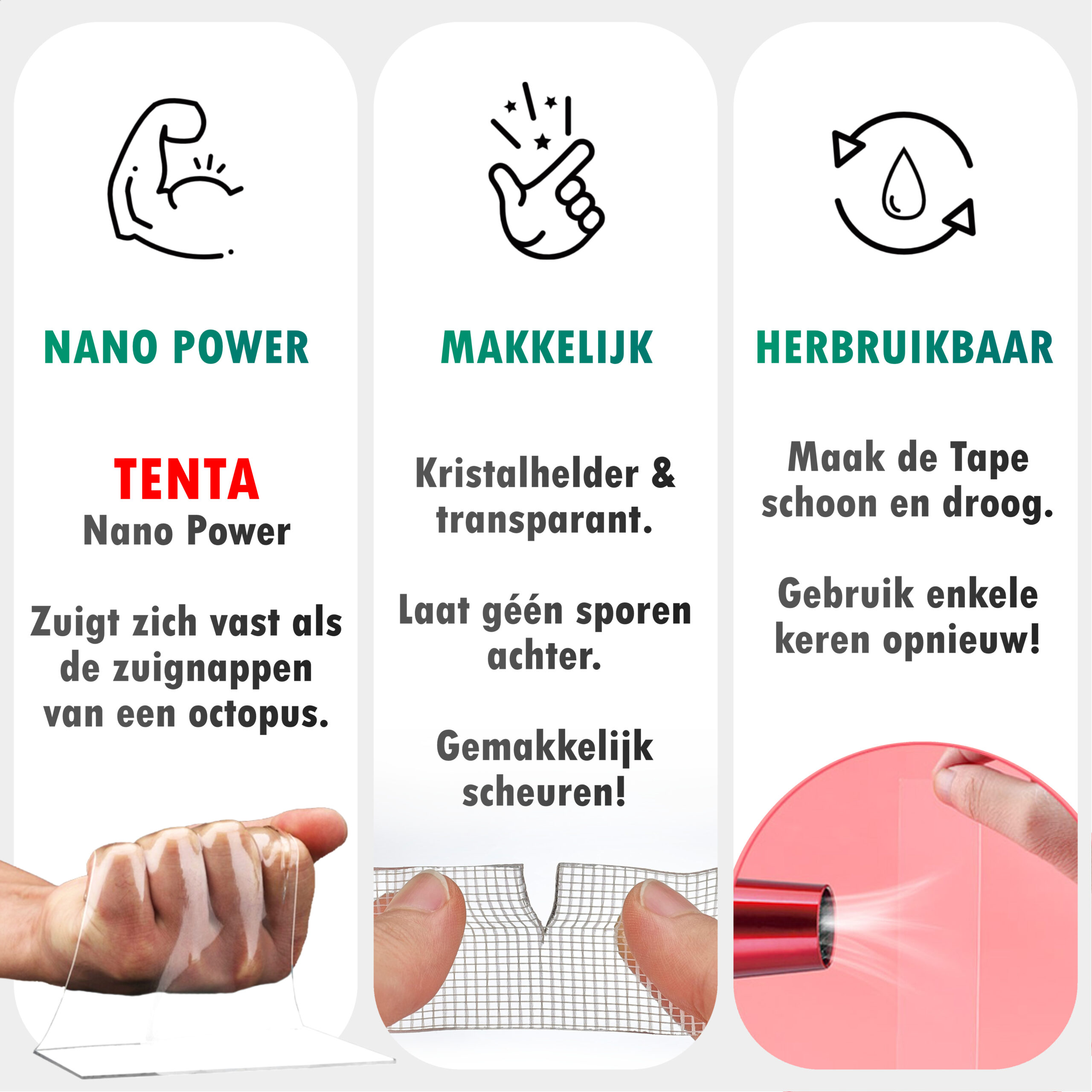 Dubbelzijdig Tape Extra Sterk 10m x 15mm - TENTA Mesh Power - Afbeelding 2